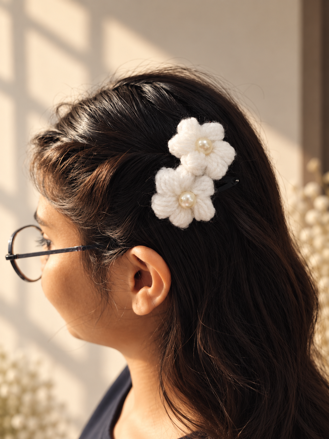 Crochet Pearl Flower Hair Clips🤍