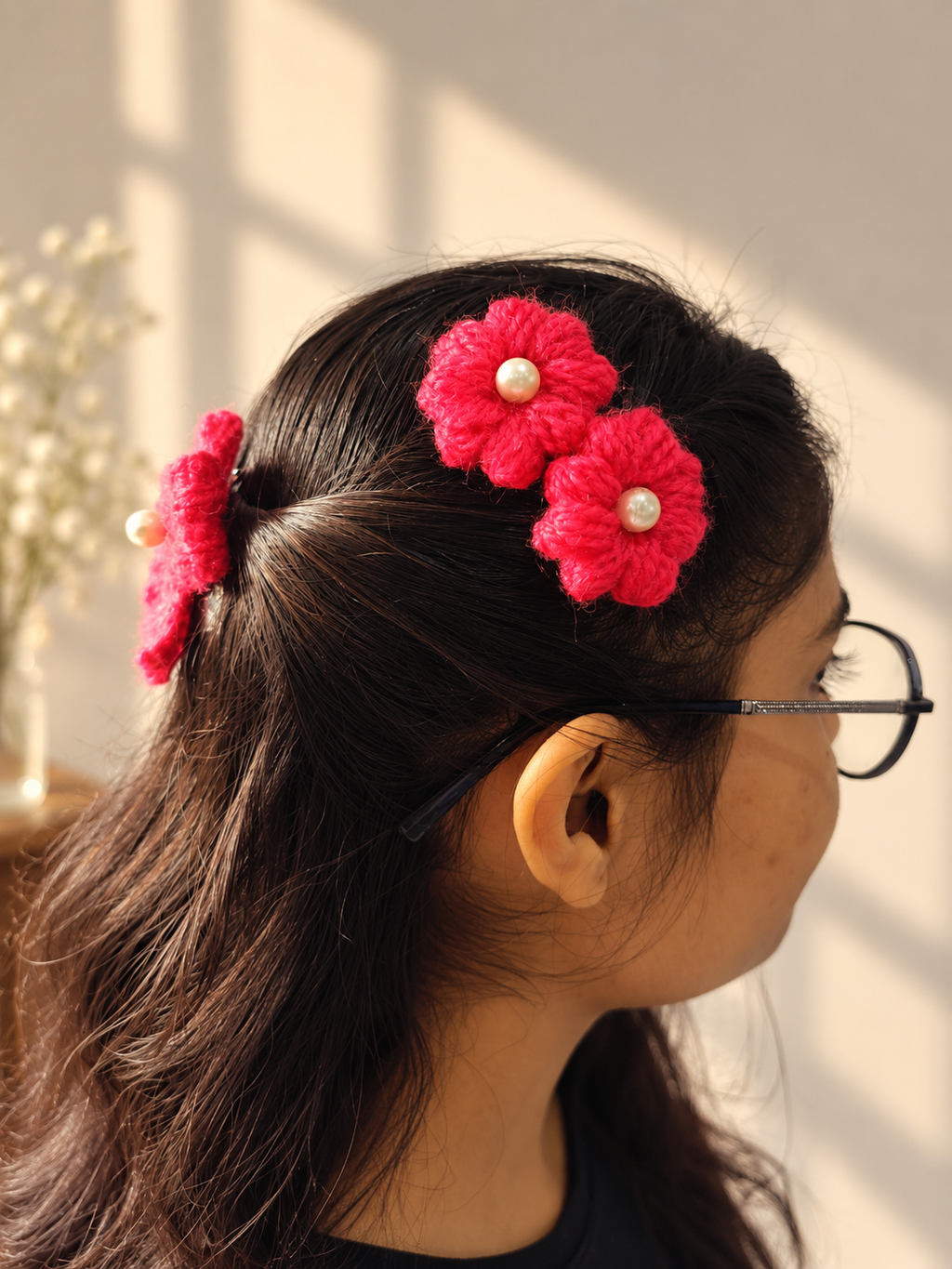 Crochet Pearl Flower Hair Clips🌸