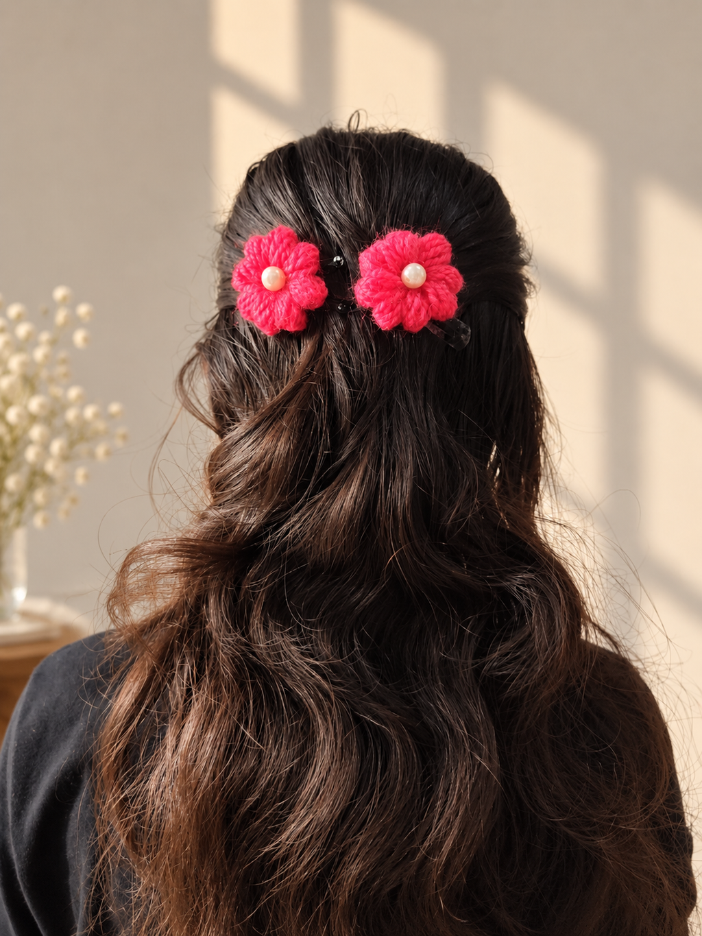 Crochet Pearl Flower Hair Clips🌸