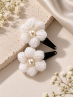 Crochet Pearl Flower Hair Clips🤍